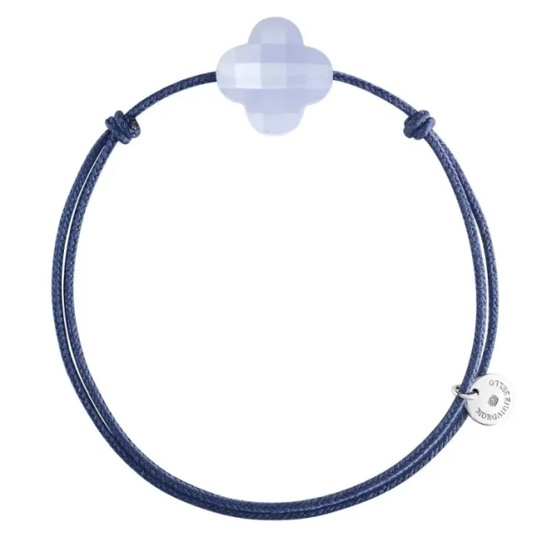 Morganne Bello Cordons-BRACELET CORDON BLEU JEAN TREFLE AGATE BLEUE DENTELLE