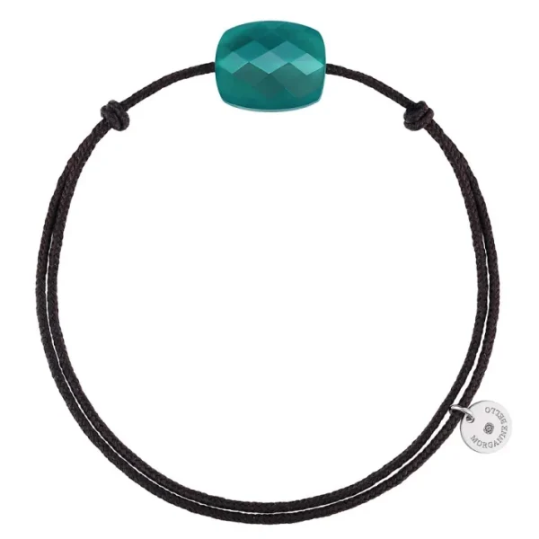Morganne Bello Cordons-BRACELET CORDON CHOCOLAT COUSSIN AGATE VERTE