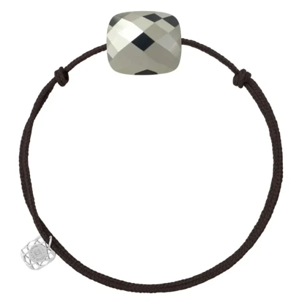 Morganne Bello Cordons-BRACELET CORDON CHOCOLAT COUSSIN OVERSIZE PYRITE