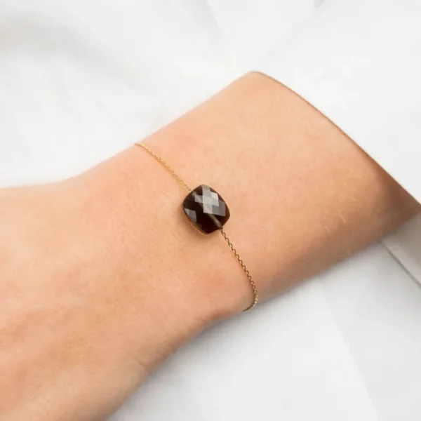 Morganne Bello Bracelet-BRACELET OR JAUNE COUSSIN QUARTZ FUME