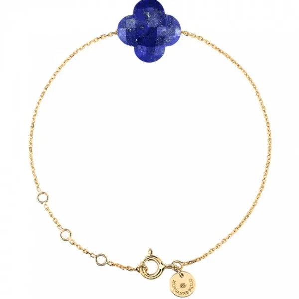 Morganne Bello Bracelet-BRACELET OR JAUNE TREFLE LAPIS LAZULI