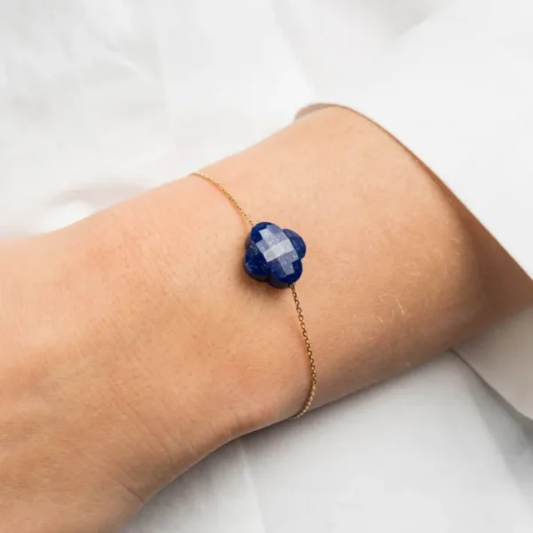 Morganne Bello Bracelet-BRACELET OR JAUNE TREFLE LAPIS LAZULI