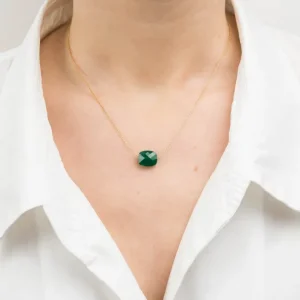 Morganne Bello Collier-COLLIER OR JAUNE COUSSIN AGATE VERTE