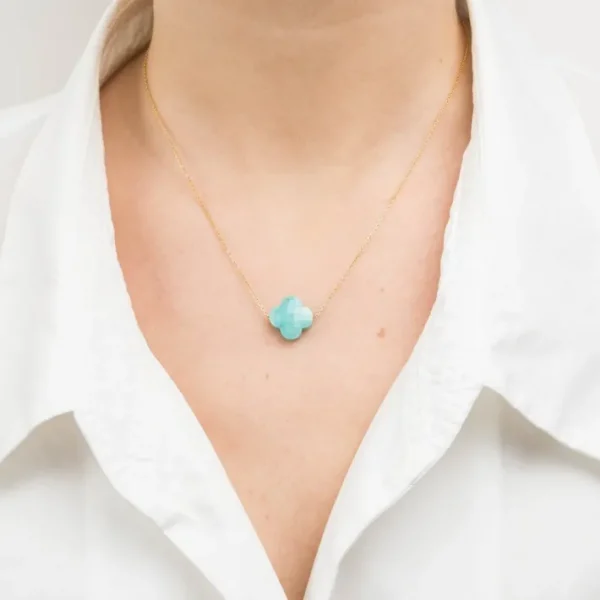 Morganne Bello Collier-COLLIER OR JAUNE TREFLE AMAZONITE